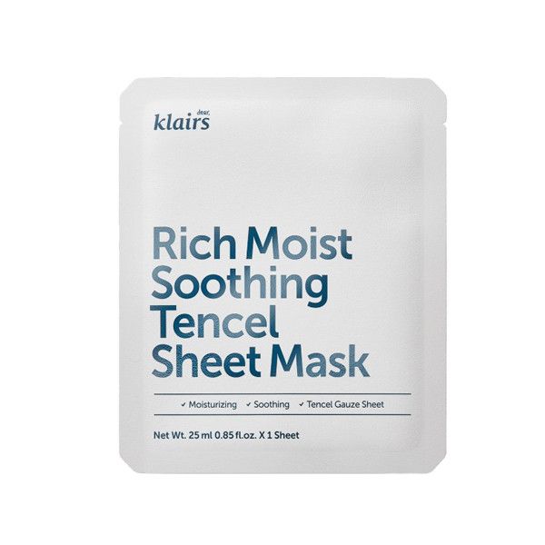 Успокаивающая и увлажняющая маска на основе керамидов Dear, Klairs Rich Moist Soothing Tencel Sheet Mask
